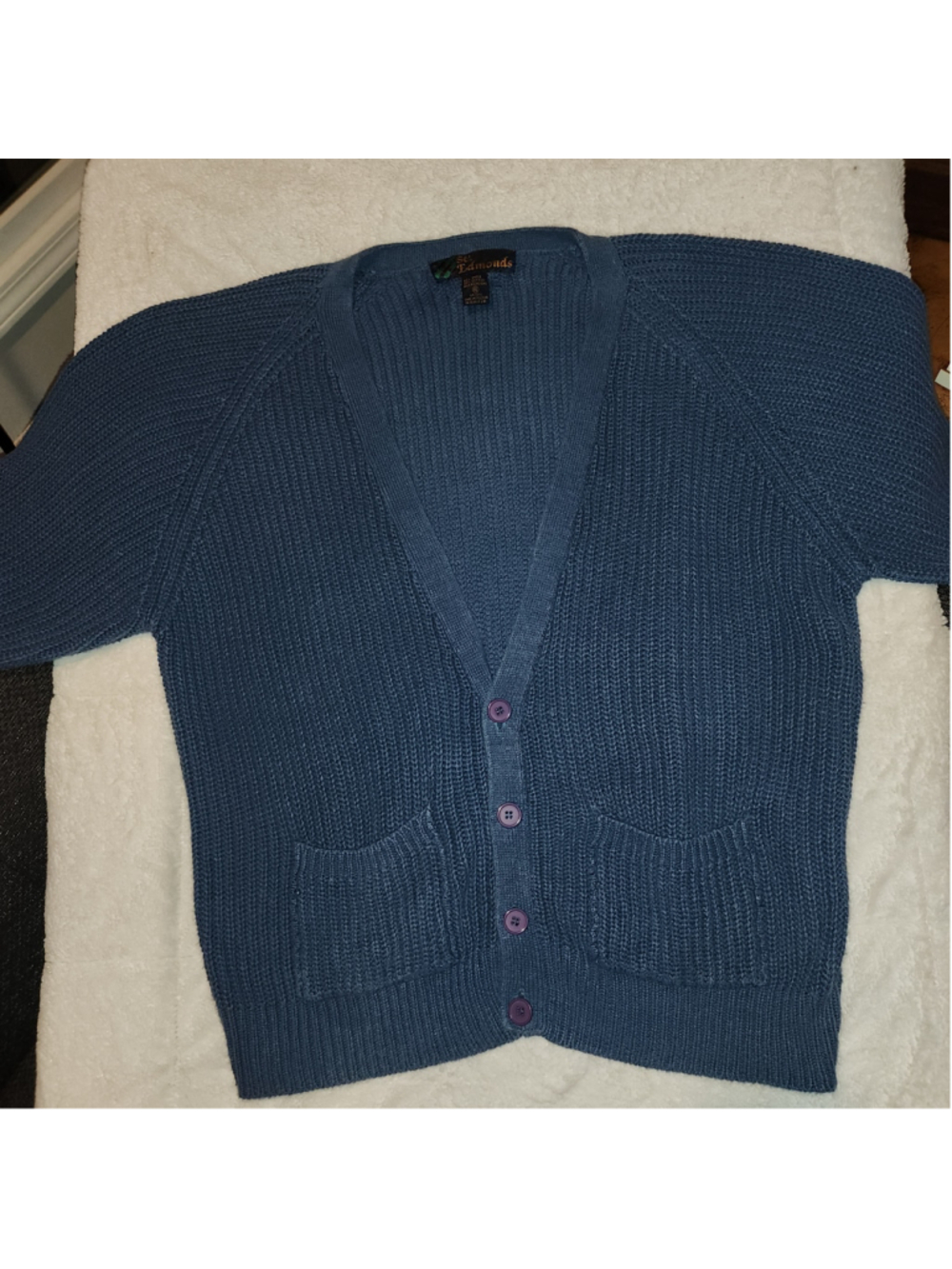 Women's St. Edmonds Blue Knit Cardigan Sweater Size XL